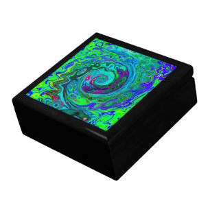Groovy Abstract Retro Green and Blue Swirl Gift Box