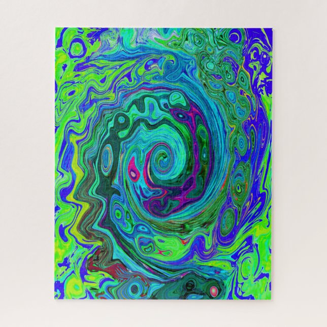 Groovy Abstract Retro Green and Blue Swirl Jigsaw Puzzle (Vertical)