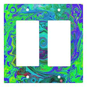 Groovy Abstract Retro Green and Blue Swirl Light Switch Cover