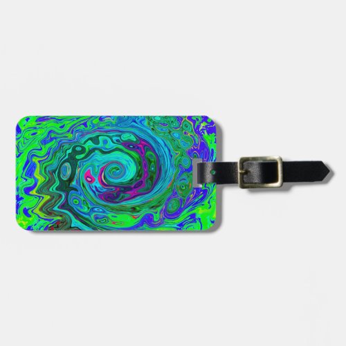 Groovy Abstract Retro Green and Blue Swirl Luggage Tag