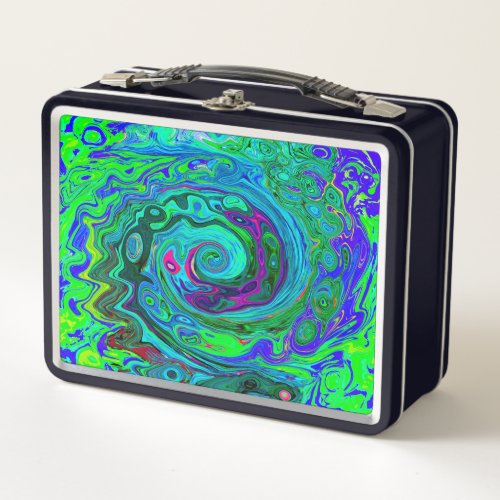 Groovy Abstract Retro Green and Blue Swirl Metal Lunch Box