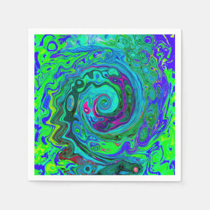 Groovy Abstract Retro Green and Blue Swirl Napkins