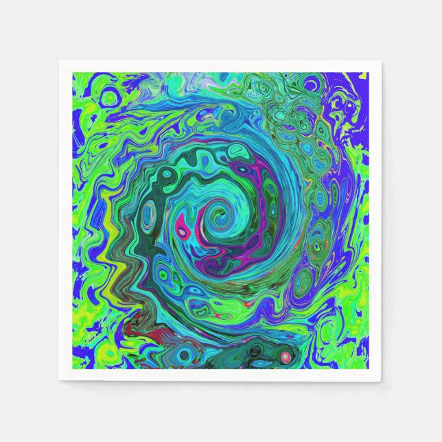Groovy Abstract Retro Green and Blue Swirl Napkins (Front)