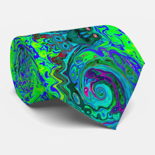 Groovy Abstract Retro Green and Blue Swirl Neck Tie