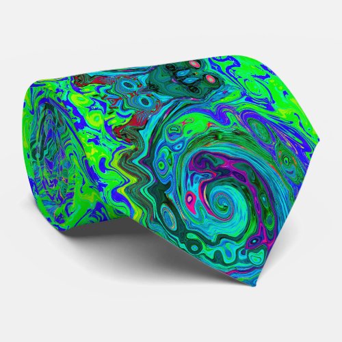 Groovy Abstract Retro Green and Blue Swirl Neck Tie
