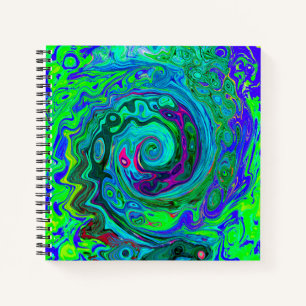 Groovy Abstract Retro Green and Blue Swirl Notebook