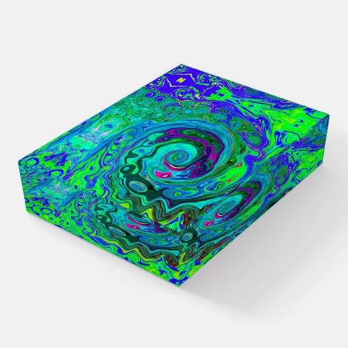 Groovy Abstract Retro Green and Blue Swirl Paperweight