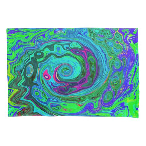 Groovy Abstract Retro Green and Blue Swirl Pillow Case