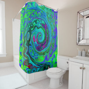 Groovy Abstract Retro Green and Blue Swirl Shower Curtain