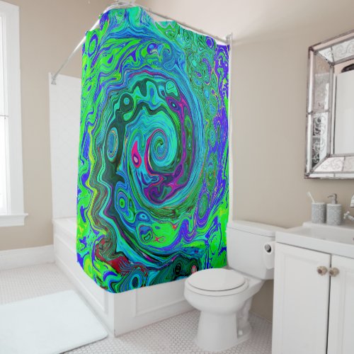 Groovy Abstract Retro Green and Blue Swirl Shower Curtain