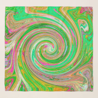 Groovy Abstract Retro Green and Hot Pink Swirl Scarf