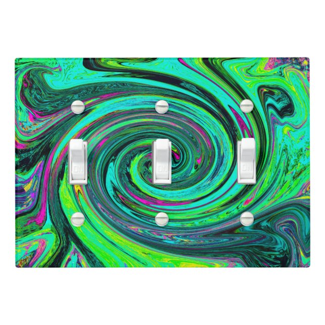 Groovy Abstract Retro Green and Magenta Swirl Light Switch Cover (In Situ)