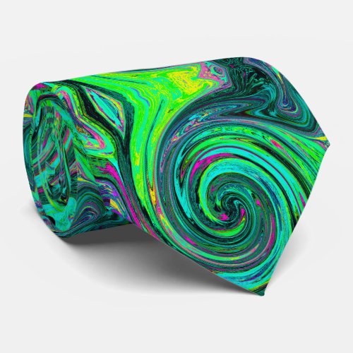 Groovy Abstract Retro Green and Magenta Swirl Neck Tie