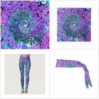 Groovy Abstract Retro Green and Purple Swirl