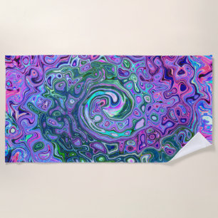 Groovy Abstract Retro Green and Purple Swirl Beach Towel