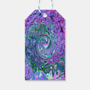 Groovy Abstract Retro Green and Purple Swirl Gift Tags