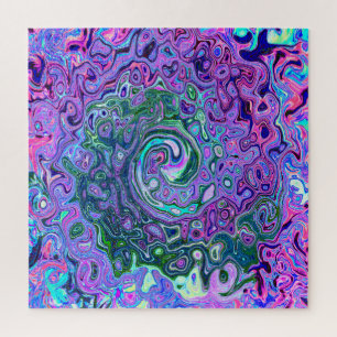 Groovy Abstract Retro Green and Purple Swirl Jigsaw Puzzle