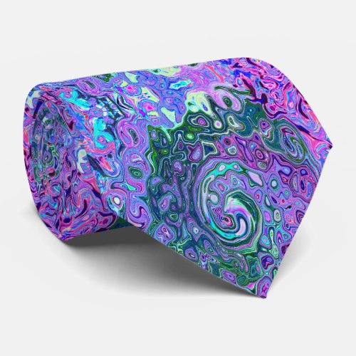 Groovy Abstract Retro Green and Purple Swirl Neck Tie