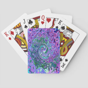 Groovy Abstract Retro Green and Purple Swirl Poker Cards