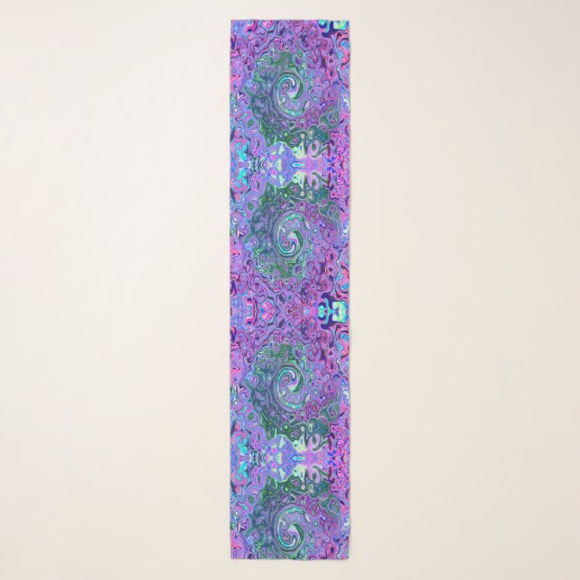 Groovy Abstract Retro Green and Purple Swirl Scarf (Front)