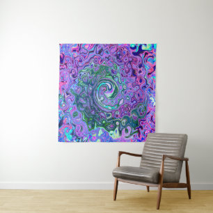 Groovy Abstract Retro Green and Purple Swirl Tapestry