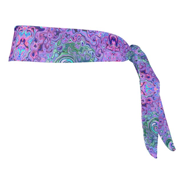 Groovy Abstract Retro Green and Purple Swirl Tie Headband (Rotate 90)
