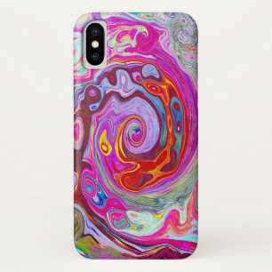 Groovy Abstract Retro Hot Pink and Blue Swirl iPhone X Case