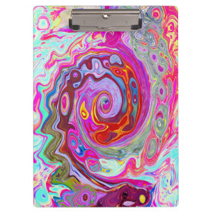 Groovy Abstract Retro Hot Pink and Blue Swirl Clipboard