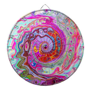 Groovy Abstract Retro Hot Pink and Blue Swirl Dart Board