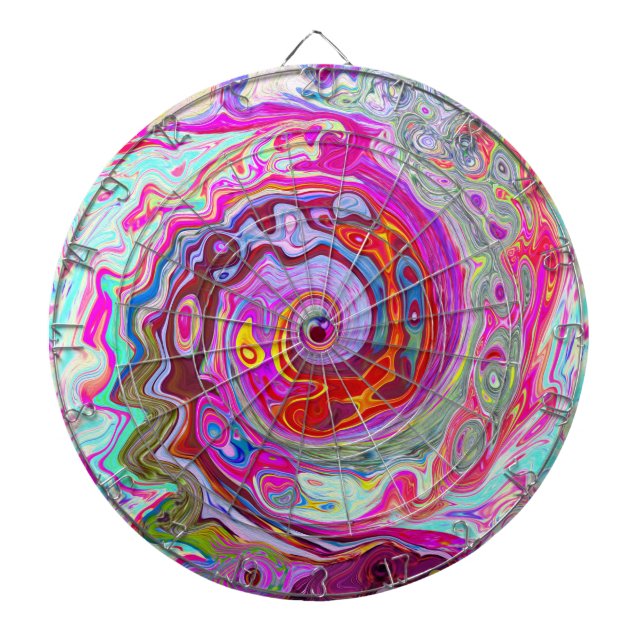 Groovy Abstract Retro Hot Pink and Blue Swirl Dart Board (Front)