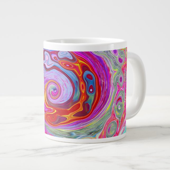 Groovy Abstract Retro Hot Pink and Blue Swirl Giant Coffee Mug (Front Right)