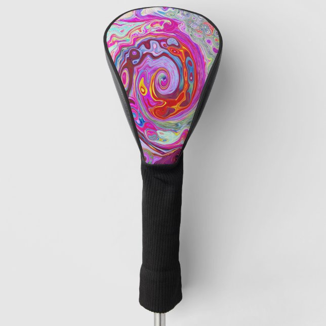Groovy Abstract Retro Hot Pink and Blue Swirl Golf Head Cover (Front)