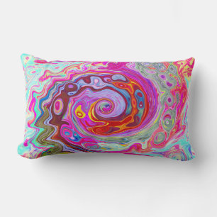Groovy Abstract Retro Hot Pink and Blue Swirl Lumbar Pillow