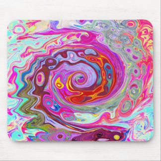 Groovy Abstract Retro Hot Pink and Blue Swirl Mouse Pad