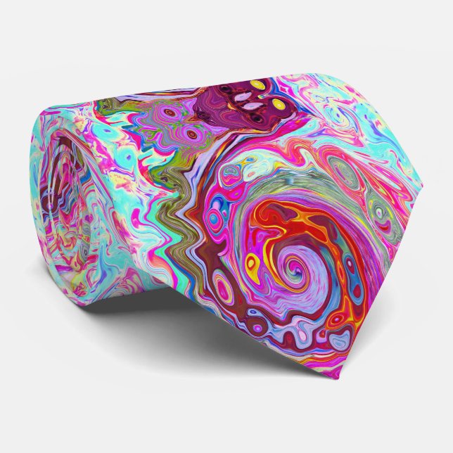 Groovy Abstract Retro Hot Pink and Blue Swirl Neck Tie (Rolled)