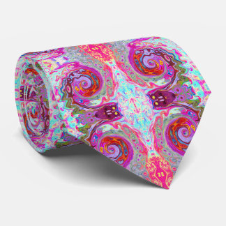 Groovy Abstract Retro Hot Pink and Blue Swirl Neck Tie