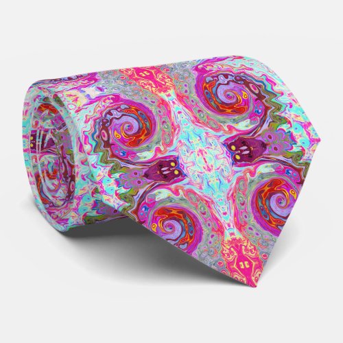 Groovy Abstract Retro Hot Pink and Blue Swirl Neck Tie