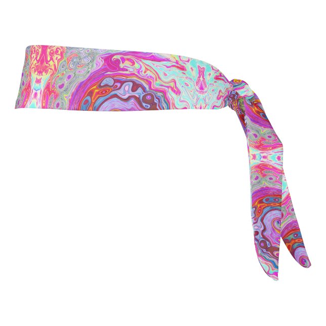Groovy Abstract Retro Hot Pink and Blue Swirl Tie Headband (Rotate 90)