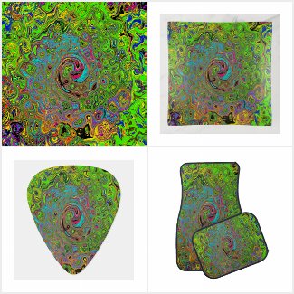 Groovy Abstract Retro Lime Green and Blue Swirl
