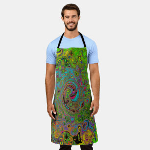 Groovy Abstract Retro Lime Green and Blue Swirl Apron