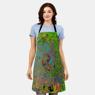Groovy Abstract Retro Lime Green and Blue Swirl Apron