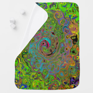 Groovy Abstract Retro Lime Green and Blue Swirl Baby Blanket
