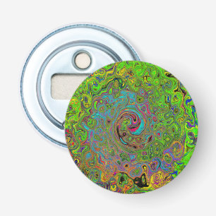 Groovy Abstract Retro Lime Green and Blue Swirl Bottle Opener