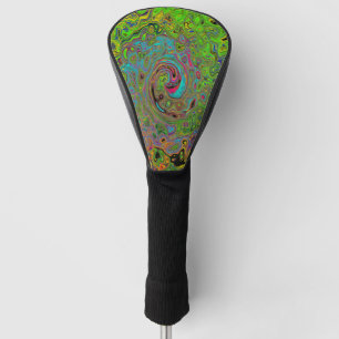 Groovy Abstract Retro Lime Green and Blue Swirl Golf Head Cover
