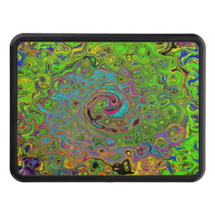 Groovy Abstract Retro Lime Green and Blue Swirl Hitch Cover