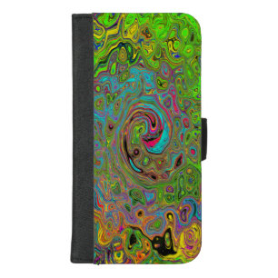 Groovy Abstract Retro Lime Green and Blue Swirl iPhone 8/7 Plus Wallet Case