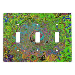 Groovy Abstract Retro Lime Green and Blue Swirl Light Switch Cover
