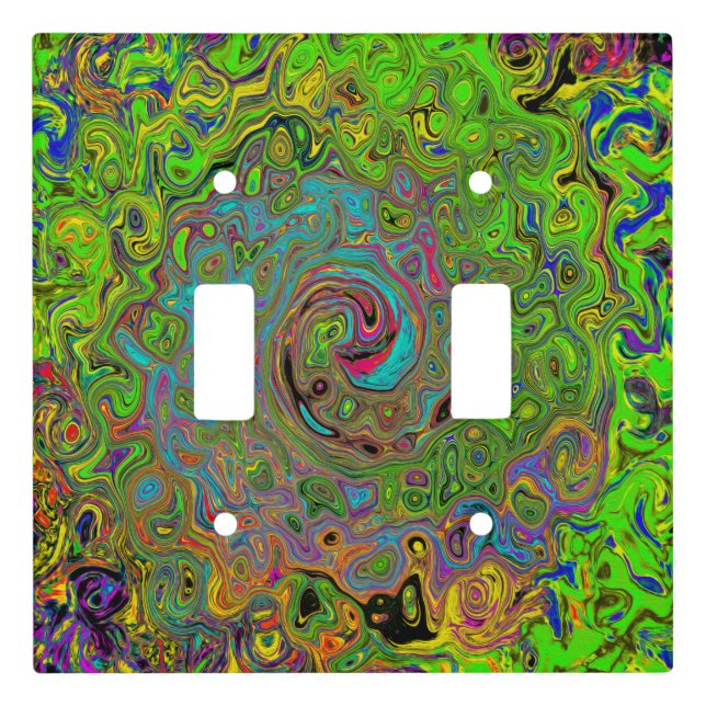Groovy Abstract Retro Lime Green and Blue Swirl Light Switch Cover (Front)