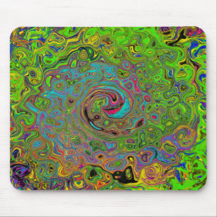 Groovy Abstract Retro Lime Green and Blue Swirl Mouse Pad