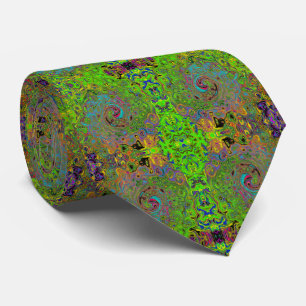 Groovy Abstract Retro Lime Green and Blue Swirl Neck Tie